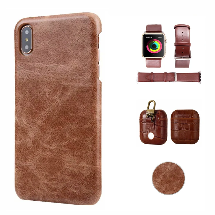

Real leather Scrub holder Bracket Case for iPhone x xr xs max 6s 7 8 plus AirPods Watch strap back Cover Case