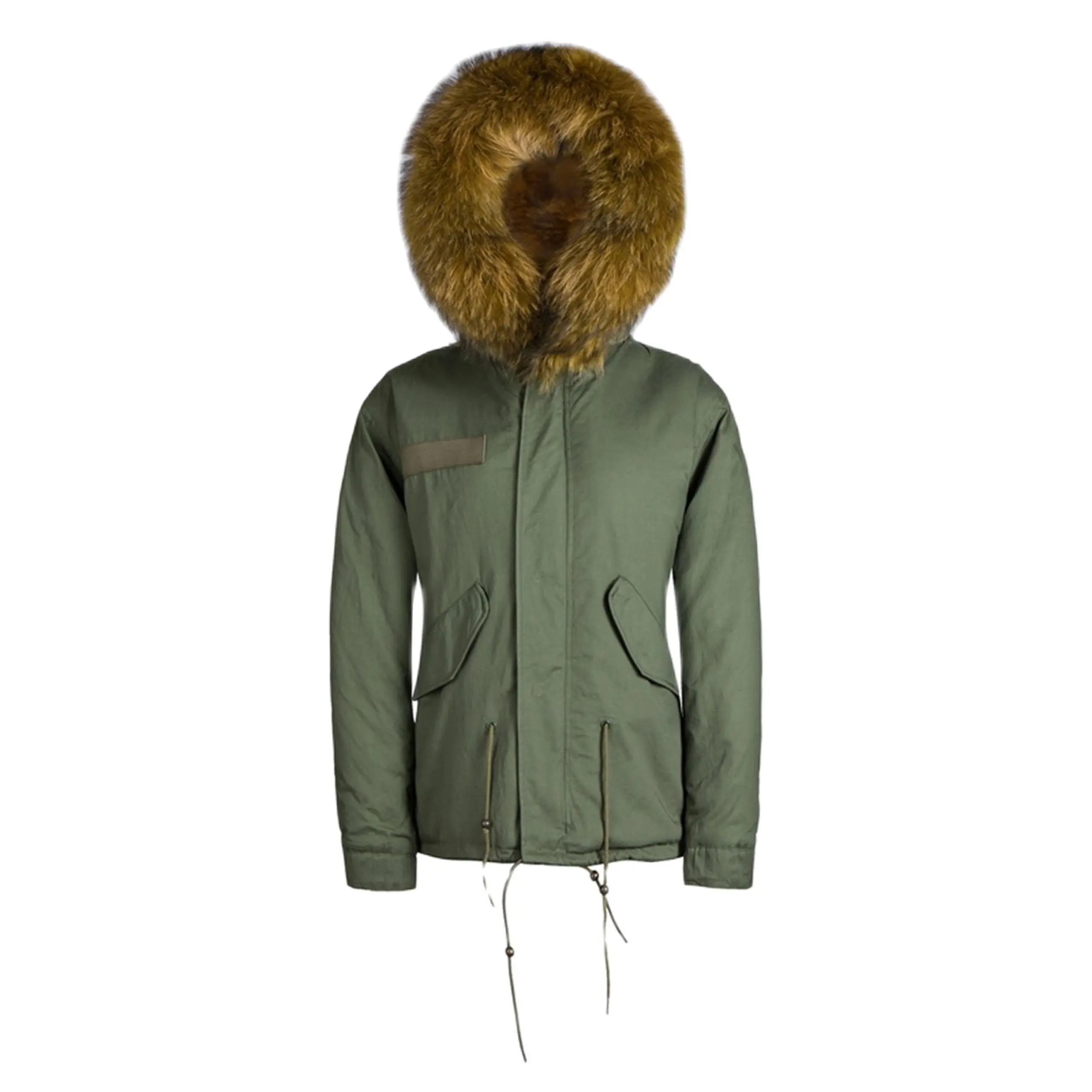 Winter Army Green Warm Coat Mrs Fur Parka With Raccoon Fur Collar Women