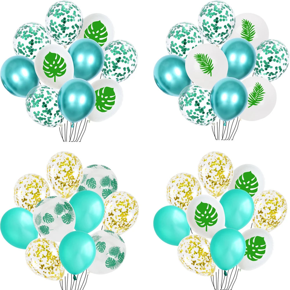 10pcs Green Balloons Leaves Jungle Party Decor Globos Summer Wedding Hawaii Birthday tropical Theme Metallic Baloons | Дом и сад
