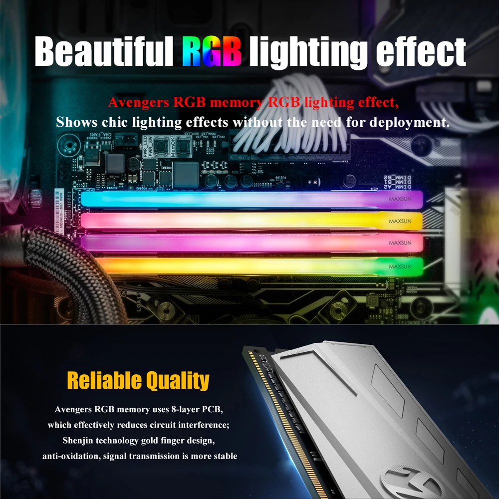 Newest MAXSUN RGB Lighting RAM ddr4 8GB 3200MHz