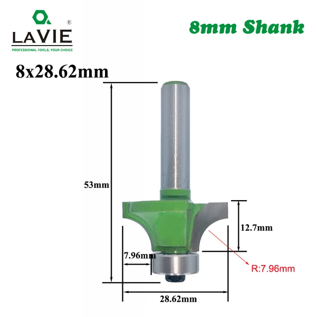 LAVIE 1pc 8mm Corner Round Over Router Bit with Bearing for Wood Woodworking Tool Tungsten Carbide Milling Cutter MC02022 8x28.62mm