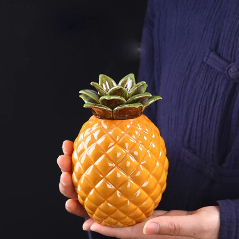 Creative Ceramic Pineapple Storage Jar, Tea Caddy Container with Lids, Wine Cabinet, Living Room, TV Cabinet, Bedroom Decor