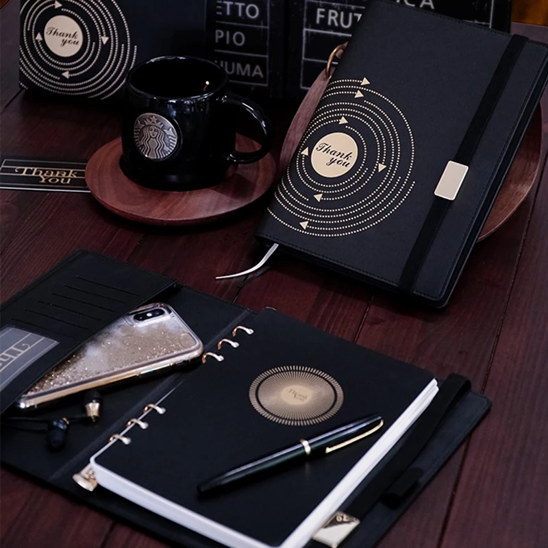 A5 Black Delicate Bandage Spiral Loose-Leaf Notebook 6 Hole Diary Business Retro high-end Diary Planner Agenda Notepad Gift Box A5 Black Delicate Bandage Spiral Loose-Leaf Notebook 6 Hole Diary Business Retro high-end Diary Planner Agenda Notepad Gift Box