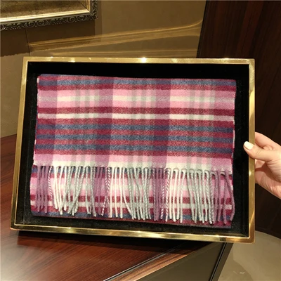 purple grey plaid Luna& Dolphin, английские женские кашемировые шарфы из натуральной шерсти, 180x35 см, шотландские, черные, белые, в клетку, Эдинбург, в клетку, теплые, школьные шали - Цвет: purple grey plaid