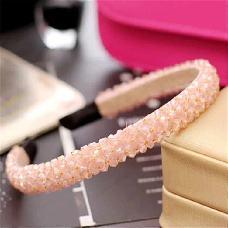 Solid Color Luxury Rhinestone Headband Women Beads Bezel Hair Hoop Korea Hairband Girls Bride Wedding Hair Accessories - Цвет: pattern 2 pink