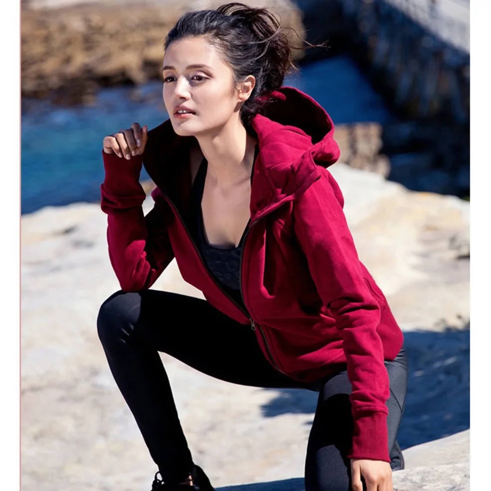 U17361 Женская флисовая спортивная куртка, толстовки с длинным рукавом для фитнеса, йоги, бега, с капюшоном, на молнии спереди, топ, кардиган с музыкальным отверстием