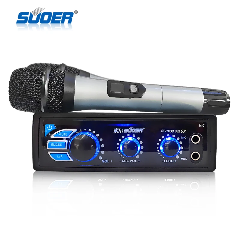 

car Wireless power amplifier karaoke Car bluetooth amplifier for car audio with two wireless microphone