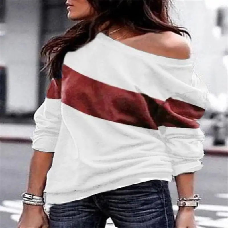 

Drop Shoulder Color Block Pullover Women Round Neck Long Sleeve Sporting Sweatshirt Patchwork Autumn Casual Top