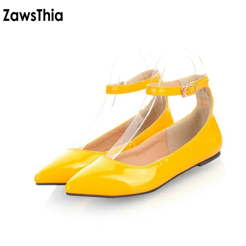 ZawsThia/повседневные женские туфли на плоской подошве из лакированной