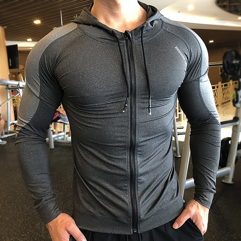 Sudaderas con capucha para ropa deportiva para gimnasio, entrenamiento, Fitness, sudadera elástica de compresión para culturismo, con capucha|Chaquetas para running| - AliExpress