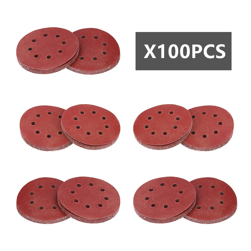 100pcs 5 inch 8 Hole Round Flocking Sandpaper Self-adhesive Angle Grinder Sheet