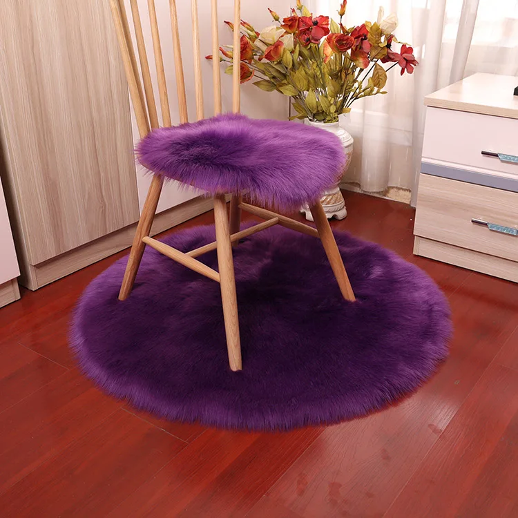 Мягкий Роскошный Плюшевые Искусственная овчина ковры чехлы для стульев Спальня декоративный коврик искусственная шерсть теплые волосатые чехлы на сиденья моющиеся круглый - Цвет: Purple
