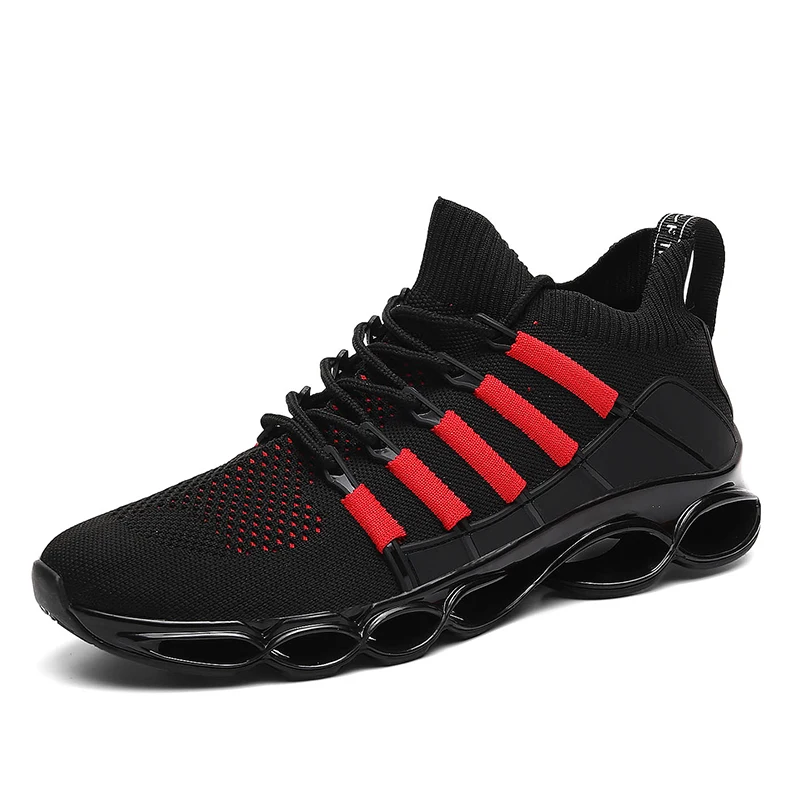 Осень лезвие Для мужчин; повседневная обувь для мужские кроссовки сетчатый, дышащий, спортивный беговая Обувь, бег обувь с волнообразным краем; Zapatos De Hombre - Цвет: Black Red
