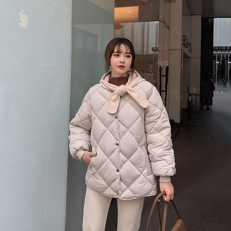 Photo Shoot Autumn And Winter New Style Rhombus Cotton Coat Women's Short Thick Detachable Cap Cotton-padded Jacket Cotton