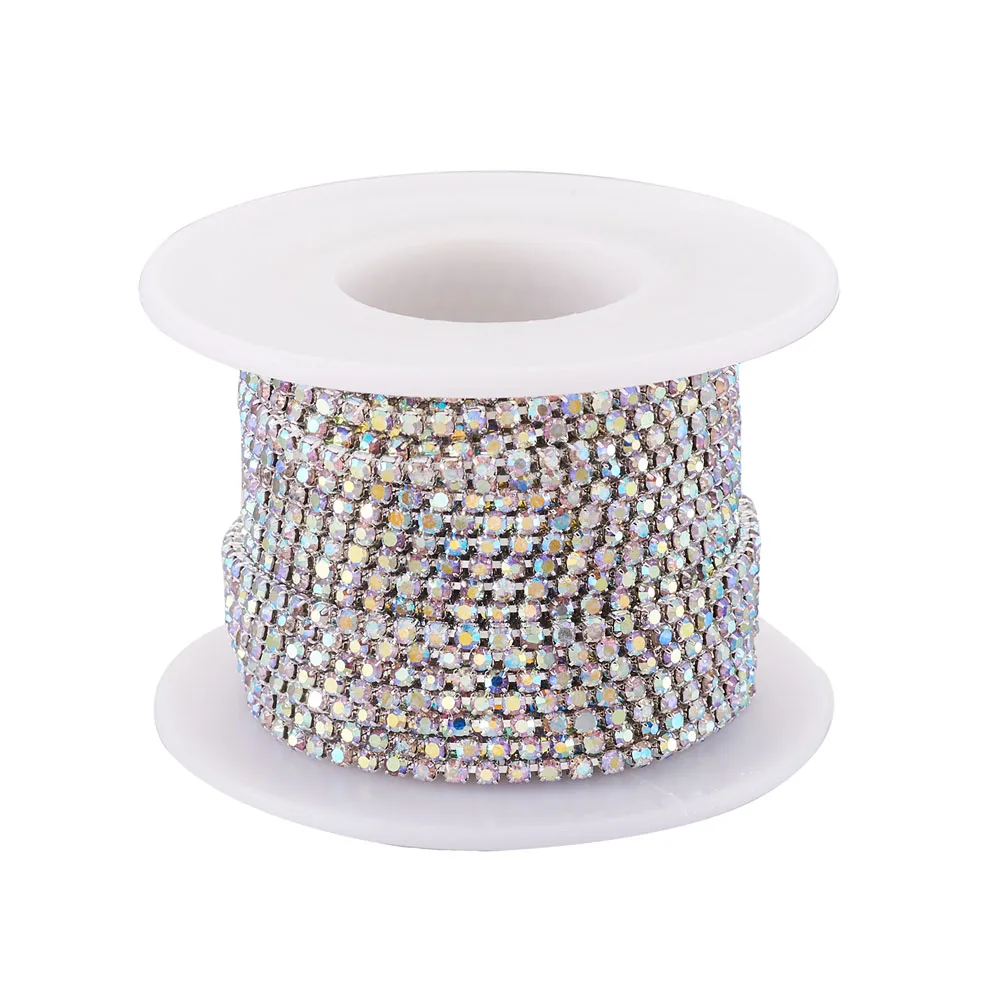 ,about 10yards/roll Brass Rhinestone Strass Chains Crystal AB Color Cup