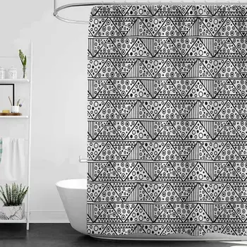 

hengshu Black and White Professional Shower Curtain Triangles with Chevron Zigzag Bullseye Circles and Stripes Monochrome