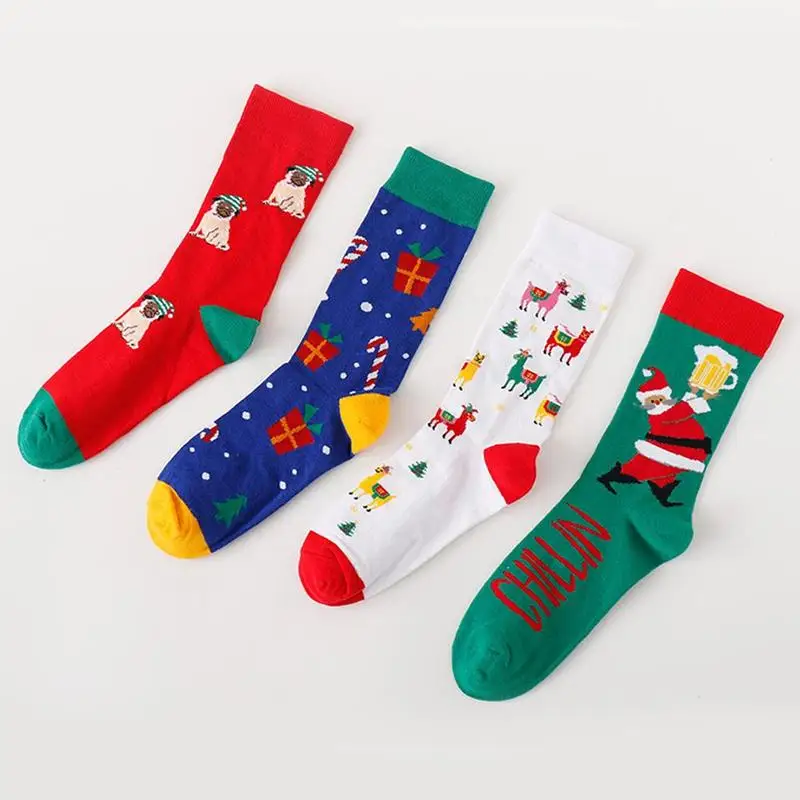 

1 Pair Christmas Socks New Cotton Christmas Tree Santa Snow Elk Print Socks Medium Tube Long Socks New Year Gifts