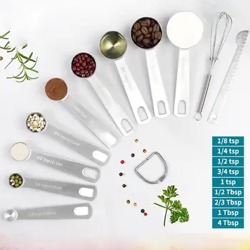 

Measuring Cups and Spoons Set of 11, Durable Single Stainless Steel Measuring Cups and Measuring Spoons, Whisk
