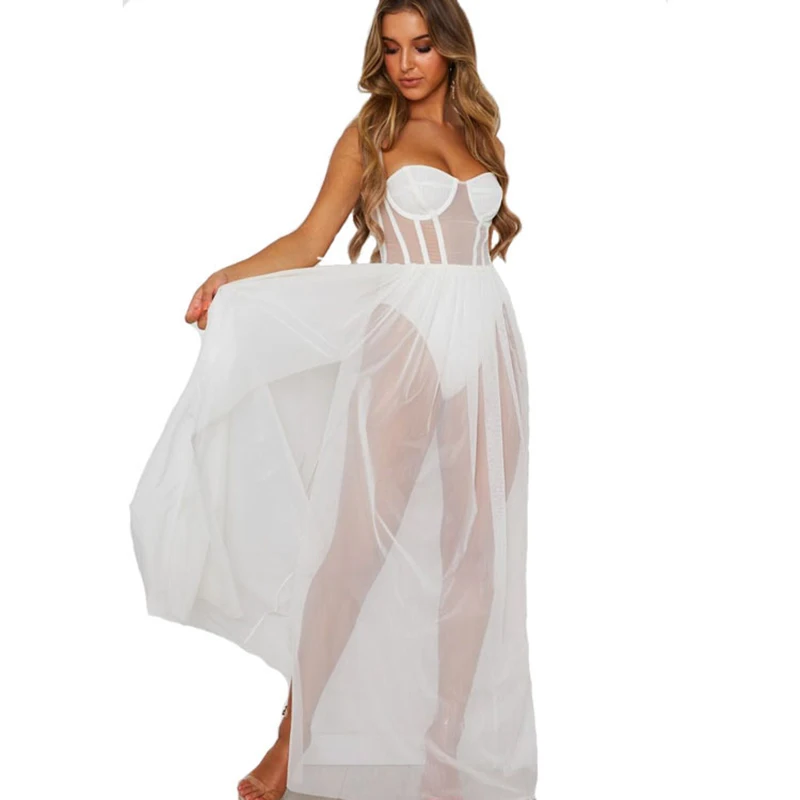 Пикантная одежда для сна в западном стиле; белое Сетчатое красивое платье; модная сорочка с открытой спиной для женщин; черно-белая одежда