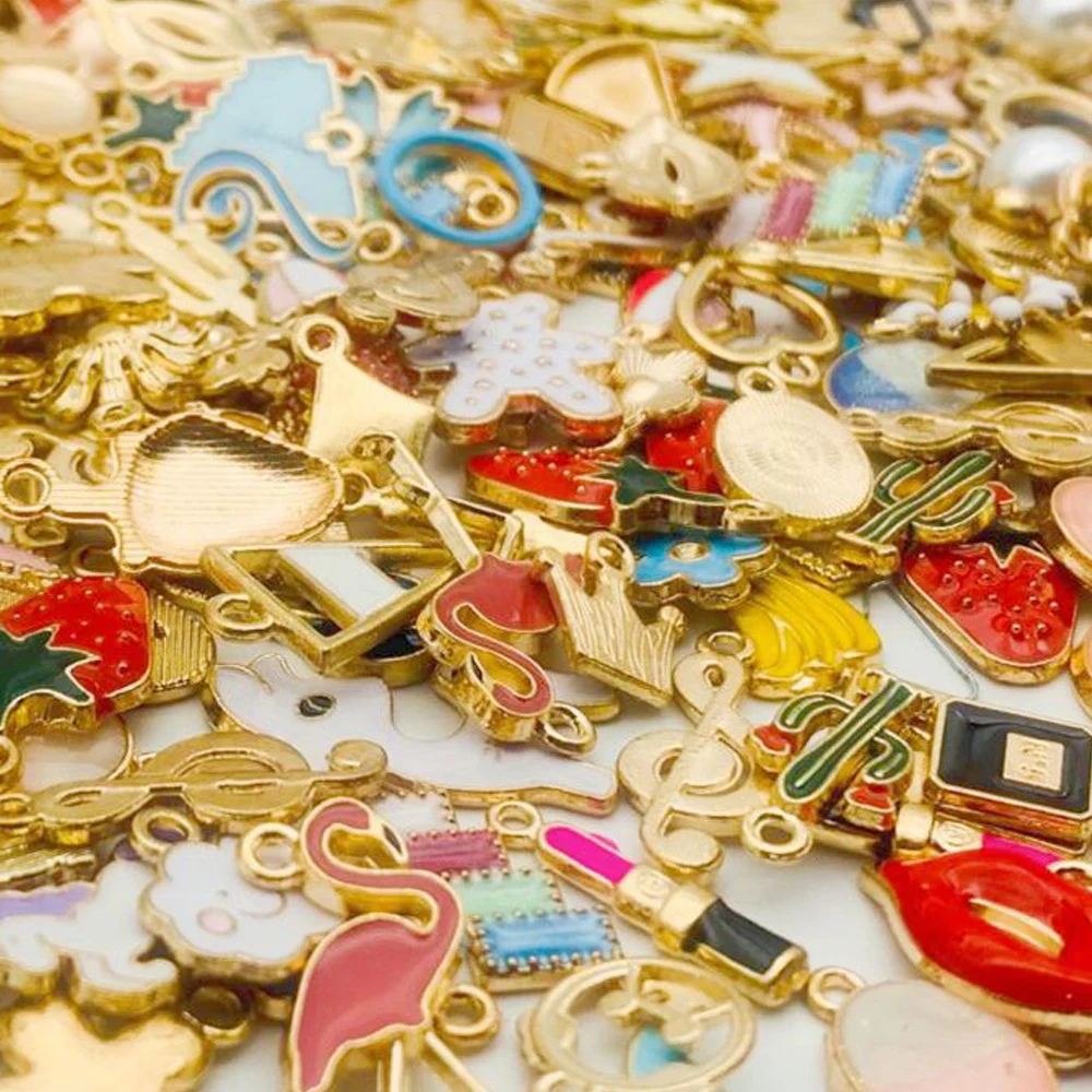 30pcs DIY Cute Mixed Enamel Charms Metal Animal Beads Vintage Bracelet Pendant Necklace Accessories for Jewelry Making Findings