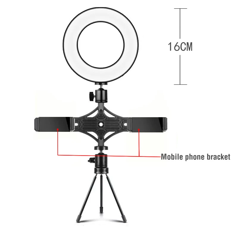 16cm(two holder) Фон для фотосъемки с регулируемой яркостью светодиодный селфи кольцо светильник видео на Youtube видео 16/26 см Photo Studio светильник с Настольный Штатив для всех смартфонов - Цвет: 16cm(two holder)