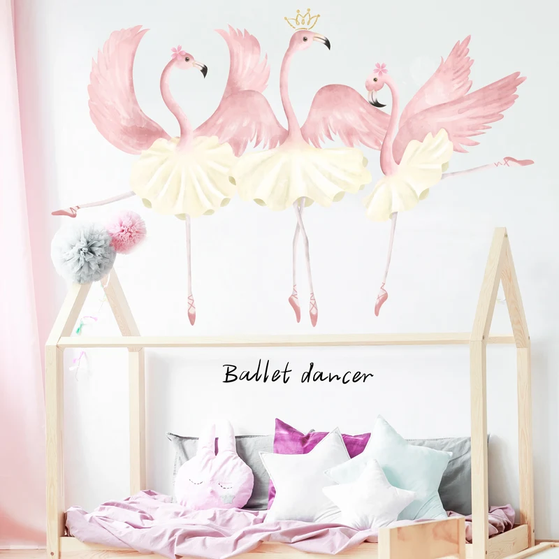 [SHIJUEHEZI] Креативные животные-фламинго, наклейки на стену, ПВХ материал, сделай сам, танцоры, настенное искусство для детской комнаты, украшение для детской спальни