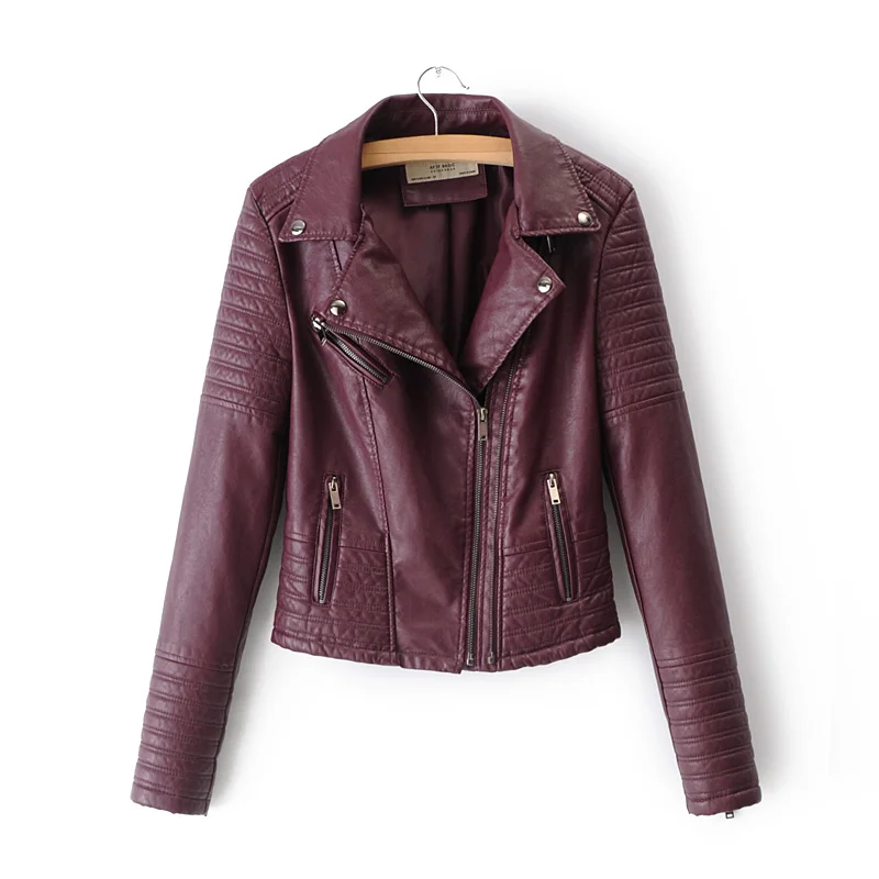 Black PU leather jacket women motorcycle biker jacket moto vintage faux leather jacket pink coat fall plus size