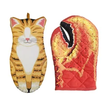 3D мультфильм животных Прихватки длинные Профессиональные Термостойкие Нескользящие перчатки Хлопок выпечки инструмент для барбекю гриля