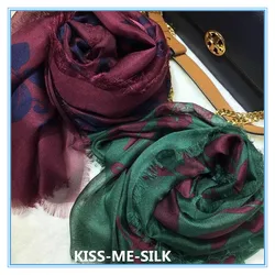 KMS PURE SILK Sari yarn scarf dark green fan leaf scarf shawl shawl scarf silk long scarf 200*140cm/70G