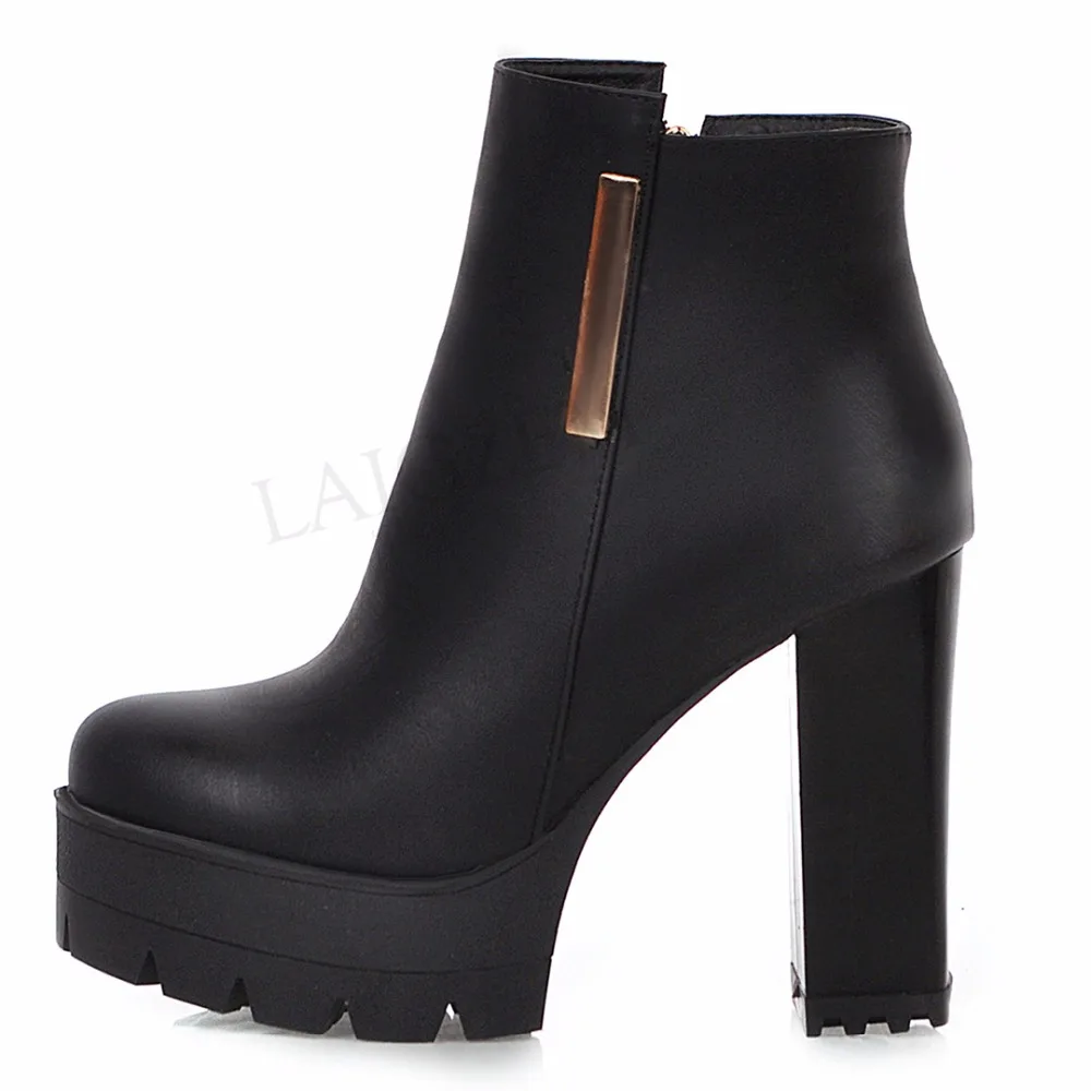 LAIGZEM/; Botines Mujer; женские ботинки из искусственной кожи; короткие ботинки на платформе и не сужающемся книзу массивном каблуке и молнии; Bota; женская обувь; большие размеры 33-48