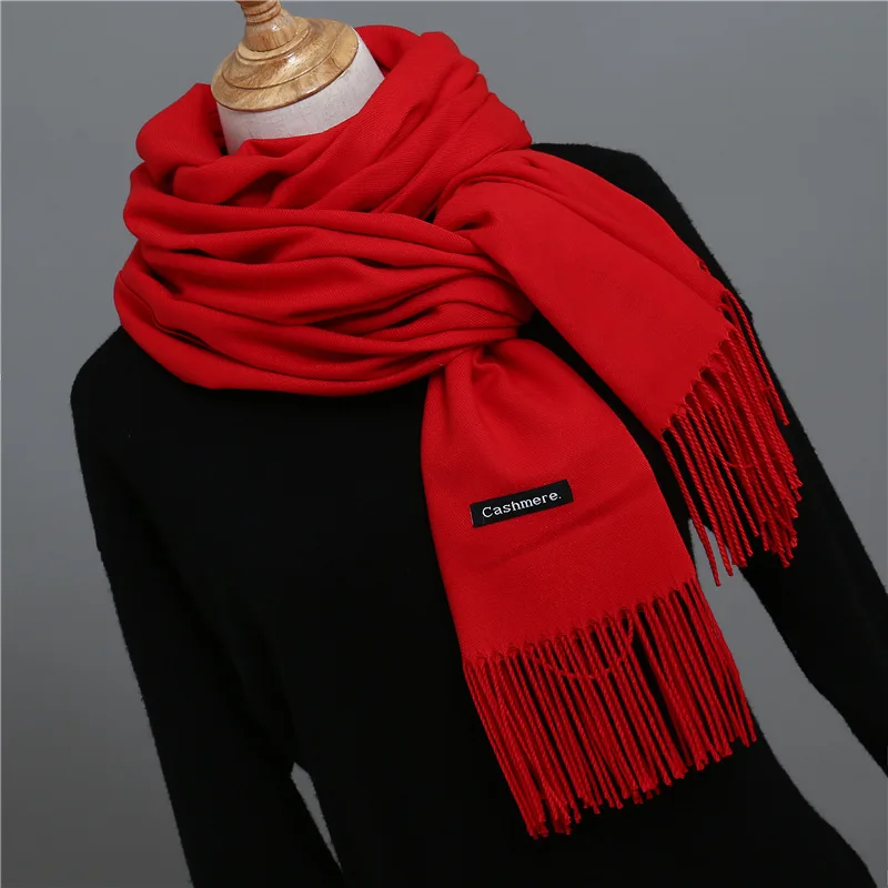 Сплошной цвет, мягкий зимний женский шарф, кашемировые шарфы для мальчиков и девочек, Женская шаль, пашмины, Женский хиджаб - Цвет: 1