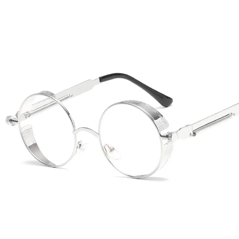 Silver Clear RBENN металлические круглые стимпанк Солнцезащитные очки для мужчин и женщин ретро брендовые дизайнерские панк очки винтажные солнцезащитные очки высокого качества UV400 - Цвет линз: Silver Clear