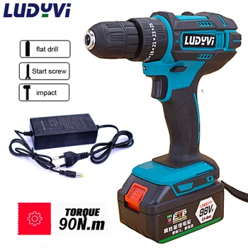 

3 in 1Cordless Drill 90NM 25+3 Torque Impact Electric Drill 3000mAh Battery Mini Power Tool supports Makita battery