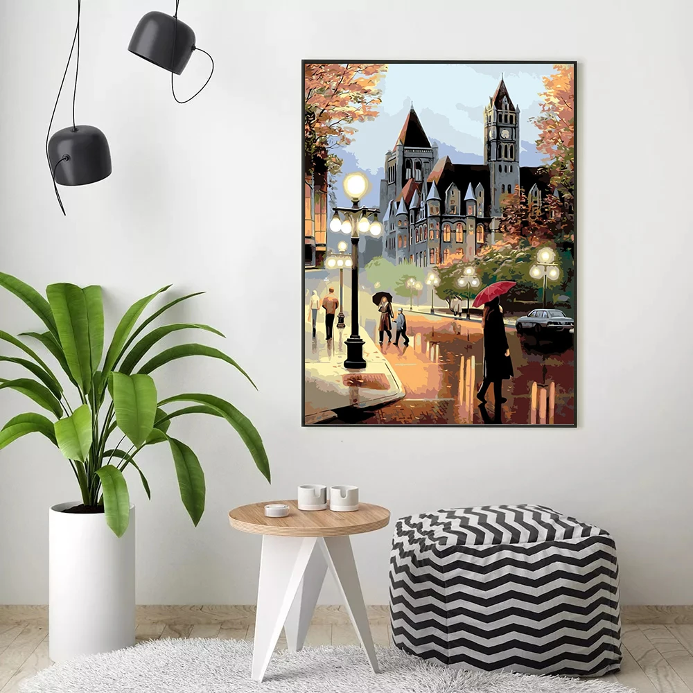 HUACAN Picture By Numbers City Landscape Gift Kits Drawing Canvas HandPainted Painting Home Decor Gift