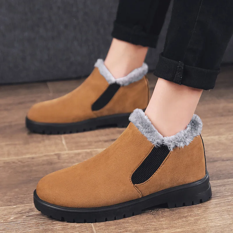 

2019 Winter New Style Men Hight-top Snow Boots plus Velvet Warm Cotton Boots Elastic Band Casual Martin Men's Boot