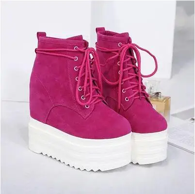 14CM wedge with women's boots increased matte ankle boots Martin boots lace short boots tide
