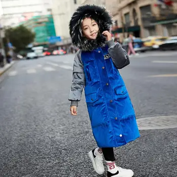 

Winter New children down coats Gold velvet thicker warm real fur collar Girls long outerwear modis kids duck down jackets Y2348