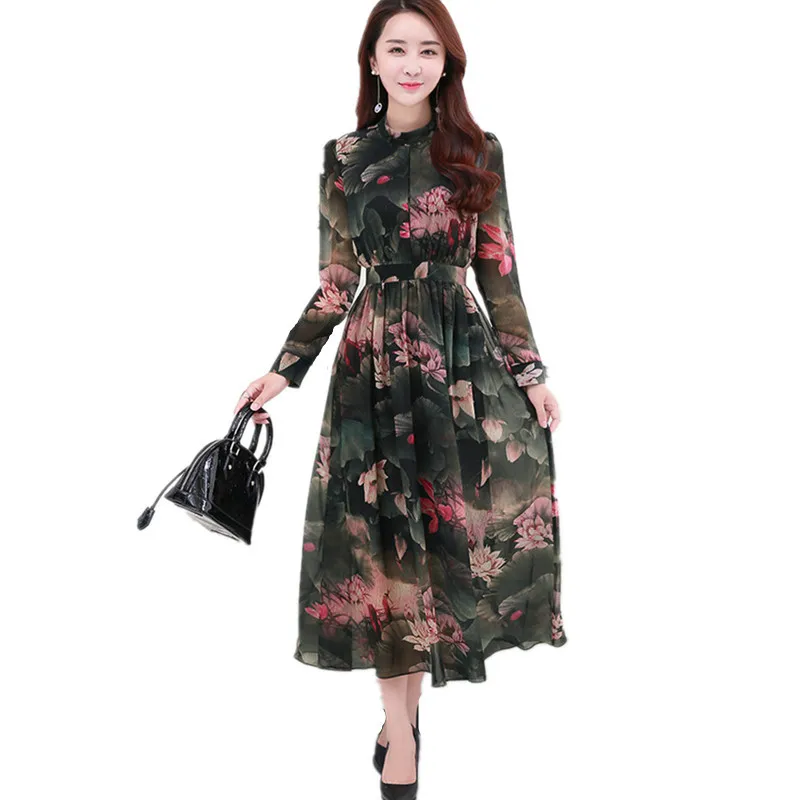 

Puff Retro SLeeve Women Summer Dress 2020 Spring Long Sleeve Printing Floral Dress Chiffon Maxi Dresses Large Sizes 4XL FYY466