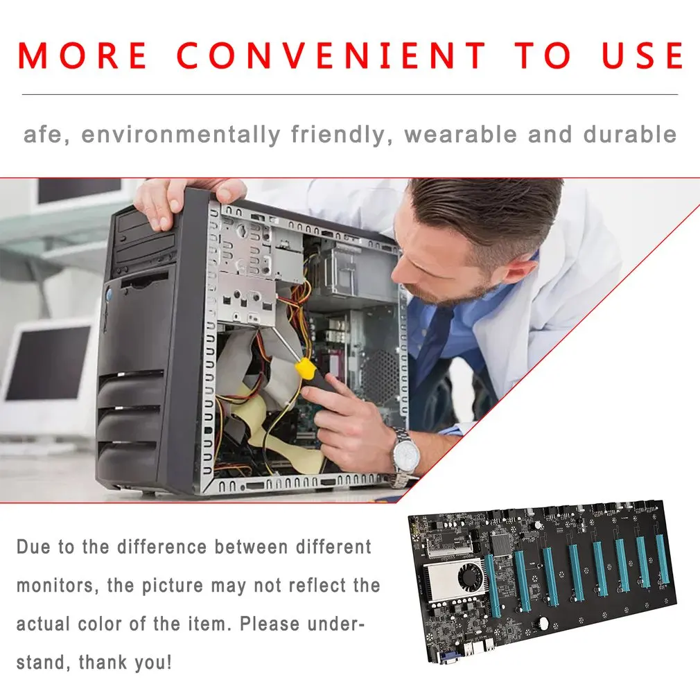 BTC-S37 Miner Mining Motherboard CPU Set 8 Video Card Slot DDR3 Memory Integrated VGA Interface Low Power Consumption Durable