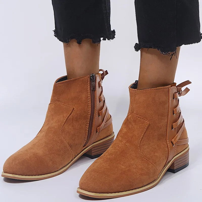 

Zipper Winter Shoes Women Pointy Boot Bootee Woman 2019 Women's Rubber Boots Round Toe Luxury Designer Booties Ladies Low Heels