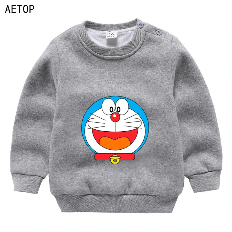 Doraemon/ ; зимняя бархатная толстовка; Забавные милые детские топы с круглым вырезом для мальчиков и девочек; детские топы с героями мультфильмов - Цвет: as picture