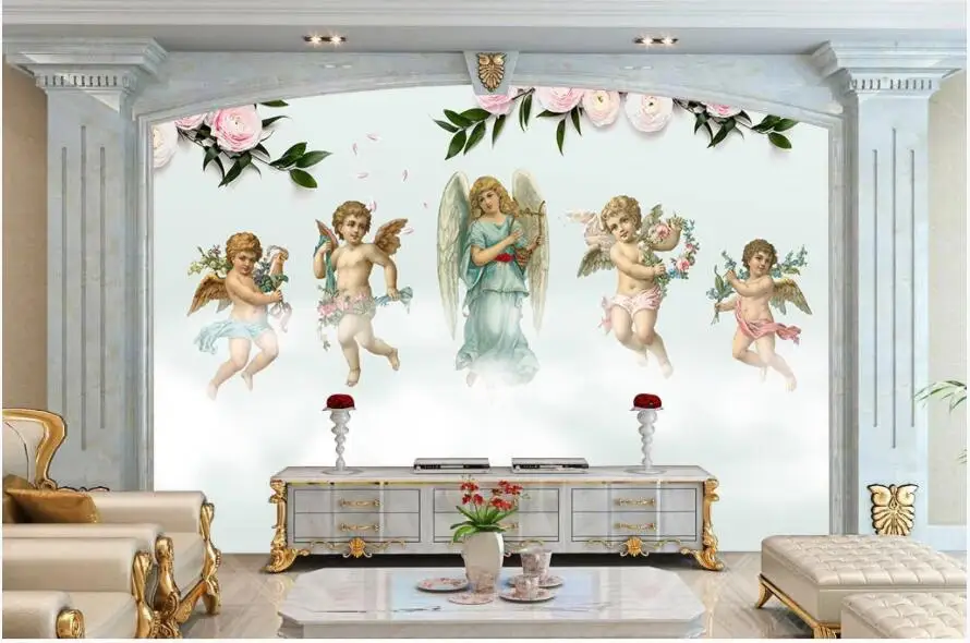 

Custom photo 3d wallpaper European style oil painting angel flowers decor living room 3d wall murals wallpaper for walls 3 d
