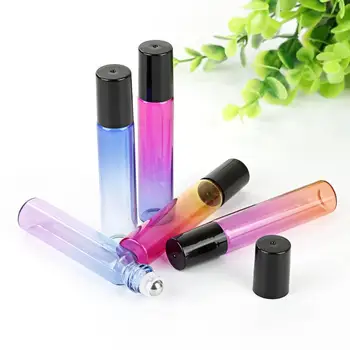 

10ml Gradient Color Essential Oil Glass Bottle Stainless Steel Ball Bottle Portable Travel Perfume Filled Bottle