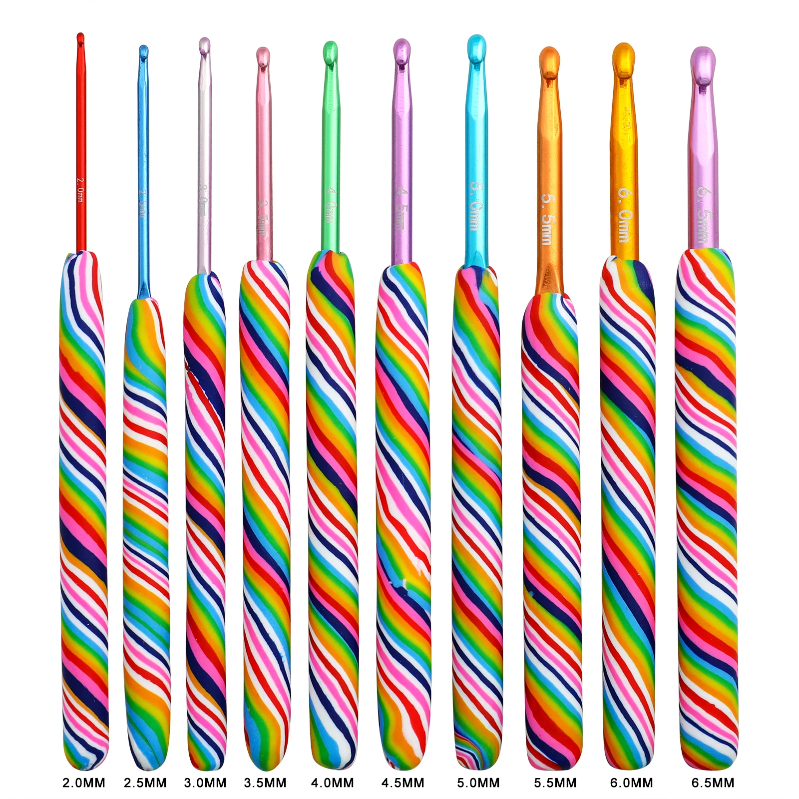 10 Pcs Rainbow Crochet Hook Set Aluminum Knitting Needles 2.0-6.5MM Ergonomic Grip Yarns and Wool So Weave | Дом и сад