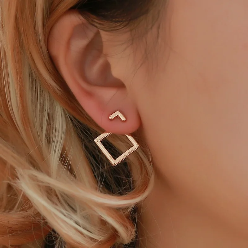 ES1349 Fashion Jewelry Cute Triangle Earrings Simple Women Square Stud Unique Design Small Geometric Gift | Украшения и