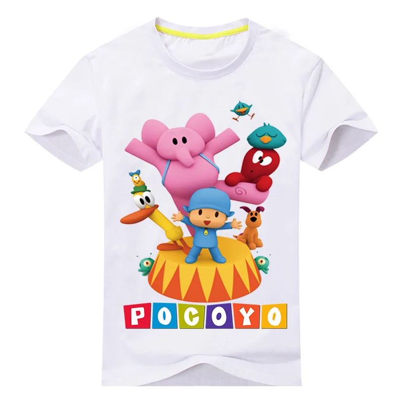Детская футболка с короткими рукавами для мальчиков; летняя одежда; футболки для мальчиков и девочек; Детский костюм с 3D-принтом Pocoyo Alice Elephant Duck Dog - Цвет: G