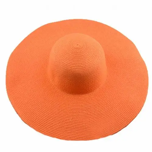 Hawaiian Summer Beach Floppy Hat Solid Color Women Wide Brim Straw Sun Cap - Цвет: Оранжевый