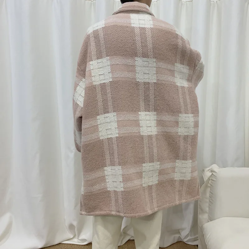 Winter Thick Woolen Coat Men Warm Fashion Contrast Color Tartan Woolen Jacket Men Loose Long Woolen Overcoat Male Clothes M-5XL