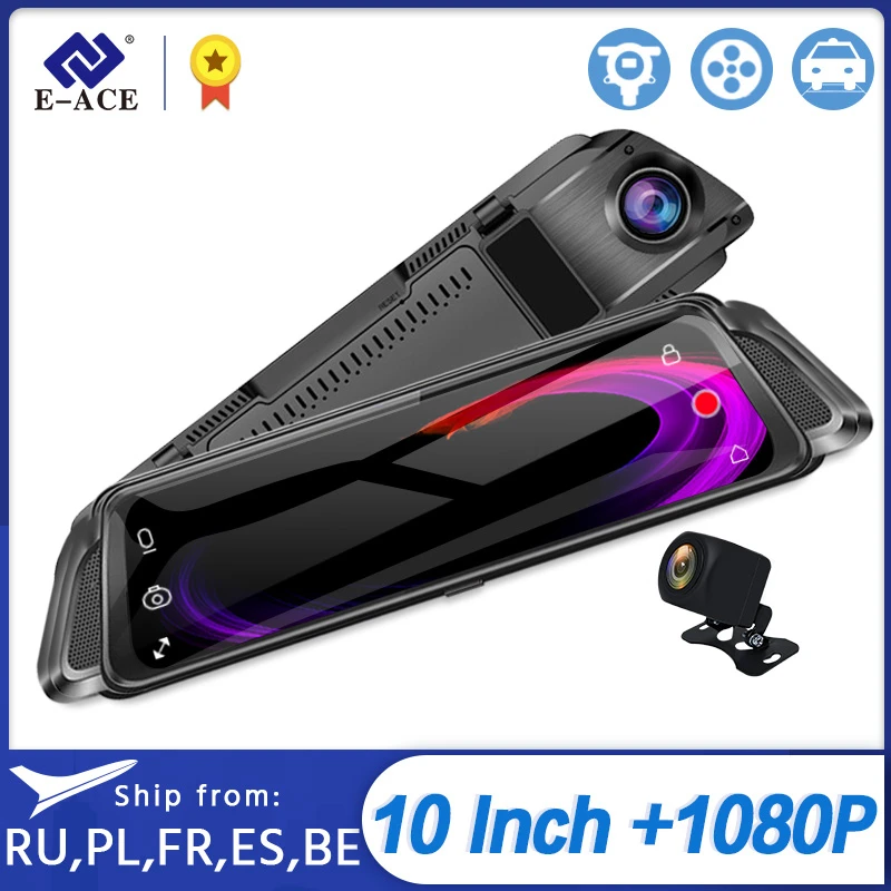 E ACE 10 дюймов Автомобильный видеорегистратор зеркало FHD 1080P Автомобильная камера