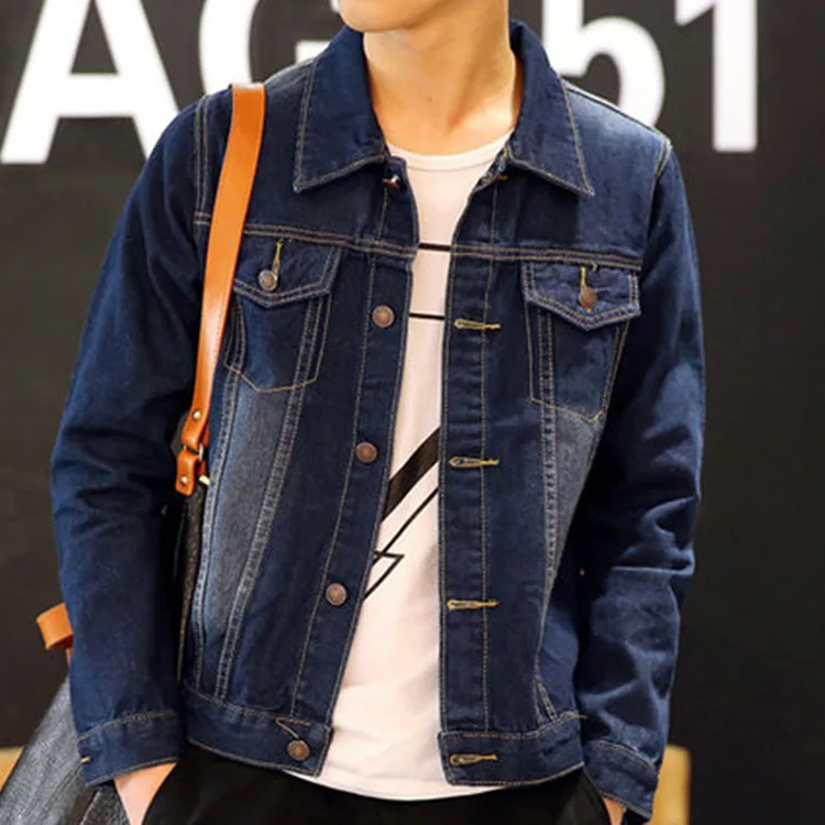 

Spring And Autumn Teenager Jeans Coat Men Stand Collar Slim Fit Jacket Casual Denim Top Students Large Size Men'S Wear Fashion